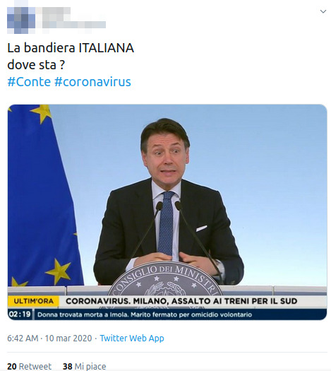 giuseppe conte gaffe discorso bandiera italiana