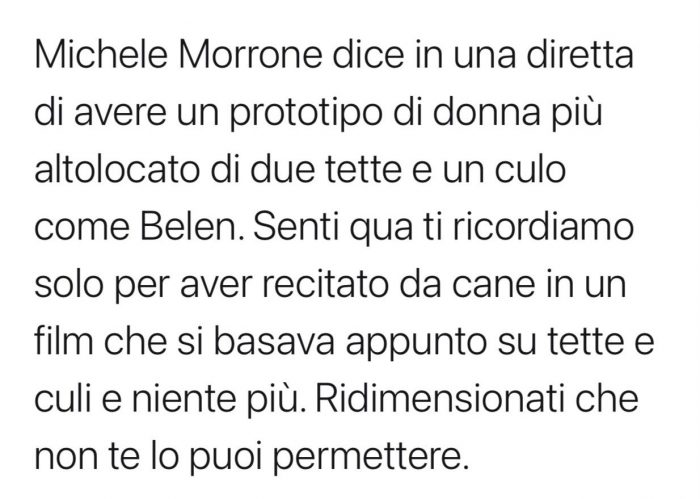 Michele Morrone commento su Twitter