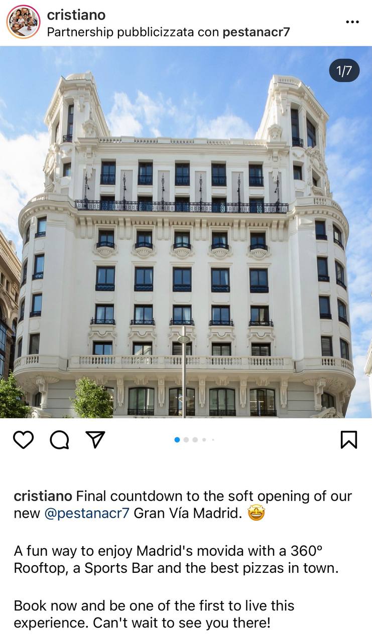 Cristiano Ronaldo hotel Instagram